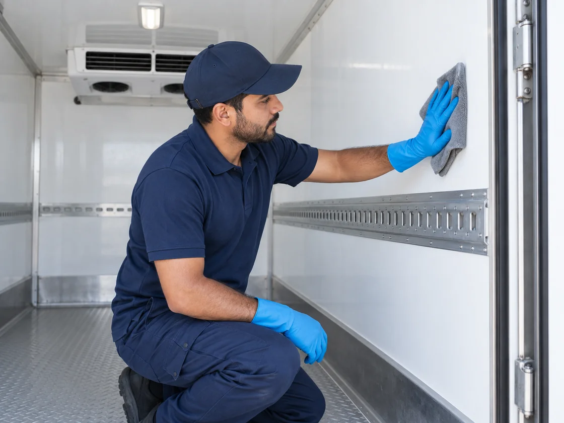 Illustrative cleaning of an empty transport compartment